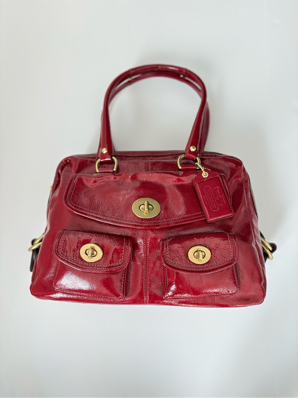 Coach Peyton Red Patent Leather Turnlock Satchel with Dust Bag - Style 13051